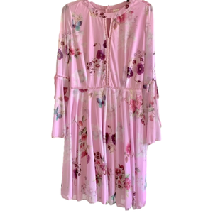 Pink Floral Long Bell Sleeve Butterfly Dress